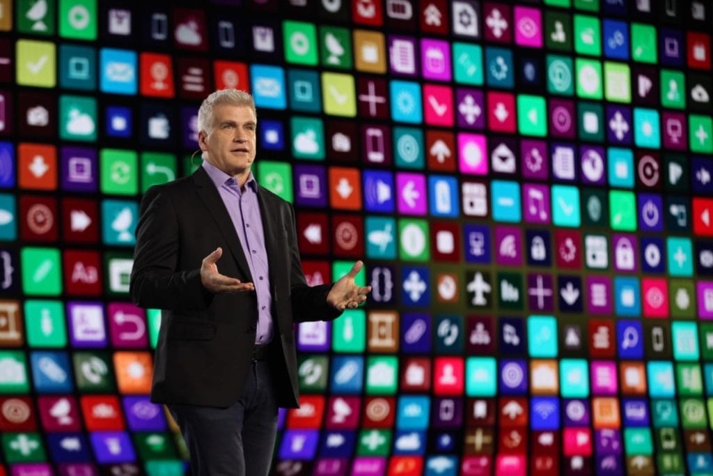 Executive speaking at corporate event